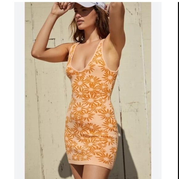 L*Space Anne Marie knit Mini Dress large women’s apricot / orange new w tags - Picture 2 of 6